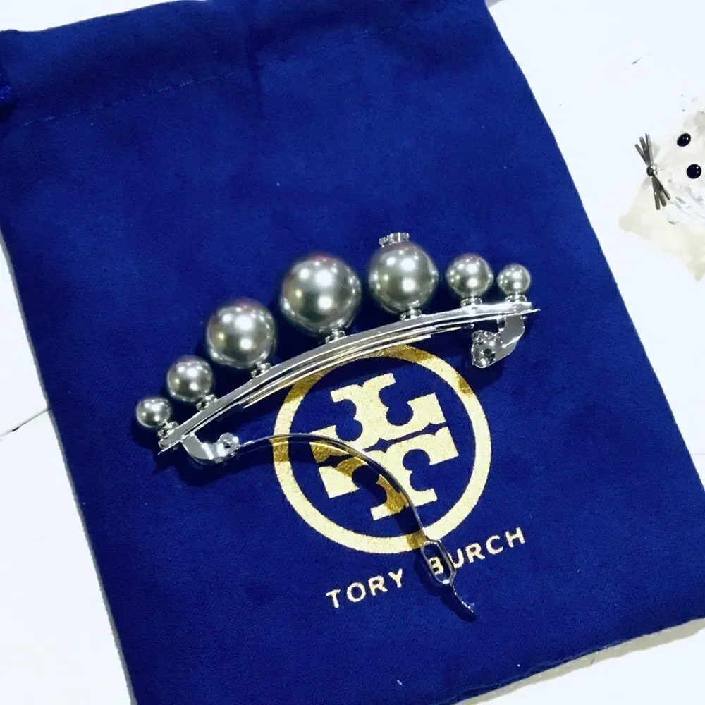 TORY BURCH KIRA SILVER PEARLS HAIR BARRETTE